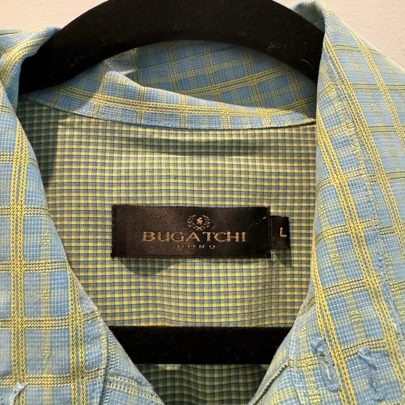 Bugatchi Uomo Flip Cuff Dress Shirt Plaid Long Sleeve Button Up Size L - Picture 3 of 11